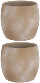 Mica Decorations 2x Stuks Bloempot In Het Mat Cream Stone Keramiek Voor Kamerplant H18 X D20 Cm - Plantenpotten Crème