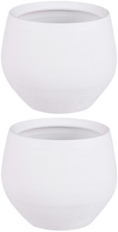 Mica Decorations 2x stuks bloempot in het mat wit keramiek voor kamerplant H15 x D18 cm