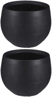 Mica Decorations 2x stuks bloempot in het mat zwart keramiek voor kamerplant H13 x D16 cm - Plantenpotten