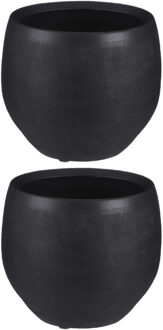 Mica Decorations 2x stuks bloempot in het mat zwart keramiek voor kamerplant H18 x D17 cm