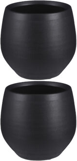 Mica Decorations 2x stuks bloempot in het mat zwart keramiek voor kamerplant H20 x D20 cm