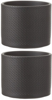 Mica Decorations 2x stuks bloempot in het relief donkergrijs keramiek voor kamerplant H14.5 x D17.5 cm