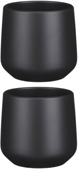 Mica Decorations 2x stuks bloempot mat antraciet grijs keramiek voor kamerplant H13.5 x D14 cm