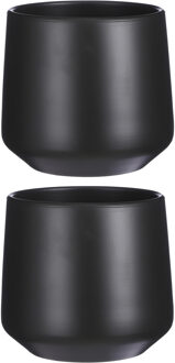 Mica Decorations 2x stuks bloempot mat antraciet grijs keramiek voor kamerplant H26 x D28 cm