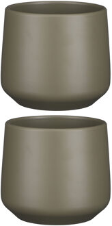 Mica Decorations 2x stuks bloempot mat donkergroen keramiek voor kamerplant H14 x D15.5 cm