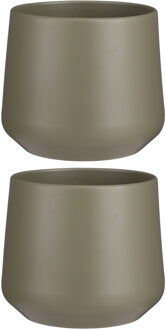 Mica Decorations 2x stuks bloempot mat donkergroen keramiek voor kamerplant H18 x D21 cm