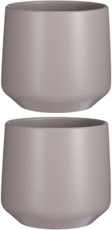 Mica Decorations 2x stuks bloempot mat taupe keramiek voor kamerplant H21 x D23.5 cm - Plantenpotten