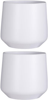 Mica Decorations 2x stuks bloempot mat wit keramiek voor kamerplant H21 x D23.5 cm - Plantenpotten