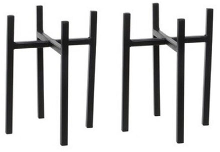 Mica Decorations 2x stuks - bloempot plantenpot standaard / verhoger - zwart - B16 x H25 cm - meta