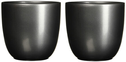 Mica Decorations 2x stuks bloempotten glans antraciet grijs keramiek voor kamerplant H11 x D12 cm