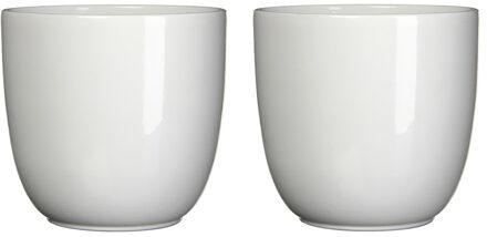 Mica Decorations 2x stuks bloempotten glans wit keramiek voor kamerplant H11 x D12 cm