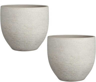Mica Decorations 2x stuks bloempotten in het lichtgrijs terracotta voor kamerplant H26 x D29 cm