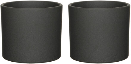 Mica Decorations 2x stuks bloempotten mat donkergrijs keramiek voor kamerplant H17.5 x D19.5 cm
