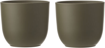 Mica Decorations 2x stuks bloempotten mat groen keramiek voor kamerplant H20 x D22.5 cm
