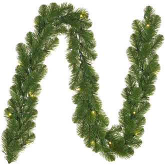 Mica Decorations 2x stuks dennenslingers groen met verlichting 20 x 270 cm - Kerstslingers / dennen takken slingers