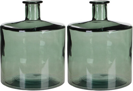 Mica Decorations 2x stuks fles vazen Guan H26 x D21 cm groen gerecycled glas