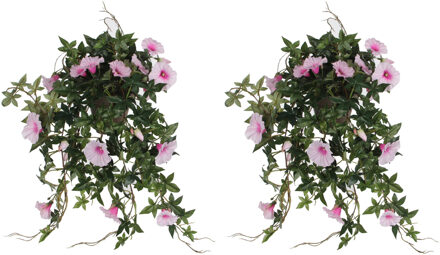 Mica Decorations 2x stuks groene Petunia lichtroze bloemen kunstplanten 50 cm - Kunstplanten