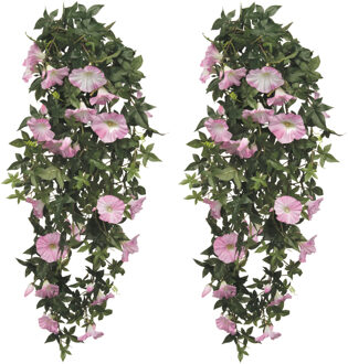 Mica Decorations 2x stuks groene Petunia lichtroze bloemen kunstplanten 80 cm - Kunstplanten