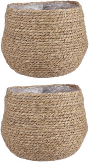 Mica Decorations 2x Stuks Naturel Beige Rotan Planten Pot Mand Van Gedraaid Jute/riet H24 En D26 Cm - Plantenpotten