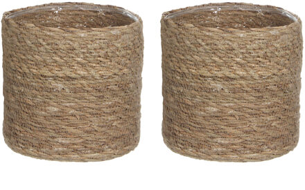 Mica Decorations 2x stuks naturel bruin rotan planten pot mand van gedraaid jute/riet H18 en D18 cm - Plantenpotten