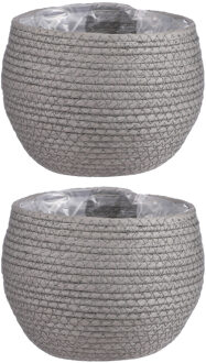 Mica Decorations 2x stuks naturel grijs rotan planten pot mand van gedraaid jute/riet H15 en D18 cm