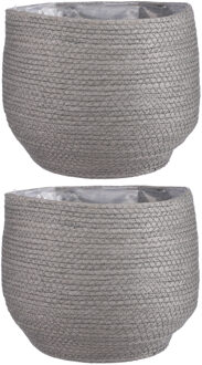 Mica Decorations 2x Stuks Naturel Grijs Rotan Planten Pot Mand Van Gedraaid Jute/riet H24 En D26 Cm - Plantenpotten