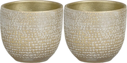 Mica Decorations 2x stuks plantenpot/bloempot champagne met flakes - D14/H12 cm - Plantenpotten Champagnekleurig