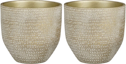 Mica Decorations 2x stuks plantenpot/bloempot champagne met flakes patroon - D20/H18 cm - Plantenpotten Champagnekleurig