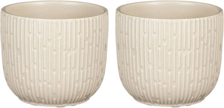 Mica Decorations 2x Stuks Plantenpot/bloempot keramiek mat wit stripes patroon - D11/H9 cm
