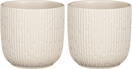 Mica Decorations 2x Stuks Plantenpot/bloempot keramiek mat wit stripes patroon - D14/H13 cm