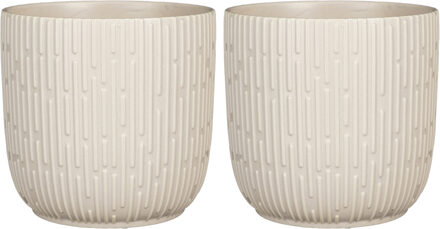 Mica Decorations 2x Stuks Plantenpot/bloempot keramiek mat wit stripes patroon - D19/H18 cm