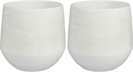 Mica Decorations 2x Stuks Plantenpot/bloempot keramiek wit relief patroon - D24/H23 cm