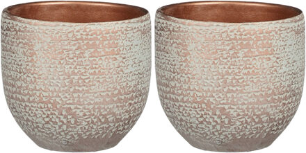 Mica Decorations 2x stuks plantenpot/bloempot koper met flakes patroon - D14/H12 cm - Plantenpotten Bruin