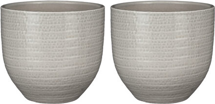 Mica Decorations 2x stuks plantenpot/bloempot lichtgrijs met flakes patroon - D20/H18 cm