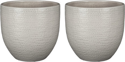 Mica Decorations 2x stuks plantenpot/bloempot lichtgrijs met flakes patroon - D24/H22 cm