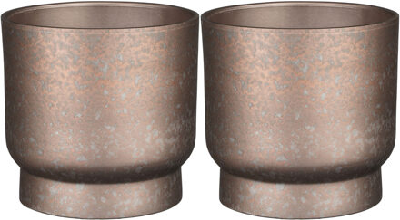 Mica Decorations 2x stuks plantenpot/bloempot Sintra terracotta koper met flakes patroon - D22/H20 cm - Plantenpotten Bruin