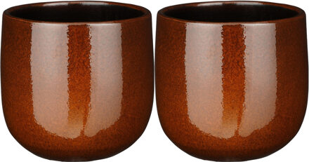Mica Decorations 2x stuks plantenpot/bloempot terra bruin speels licht gevlekt patroon - D21/H19 cm