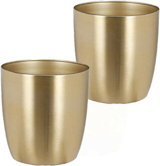 Mica Decorations 2x stuks plantenpot/Bloempot van metaal in het goud D16 en H15 cm - Plantenpotten Goudkleurig