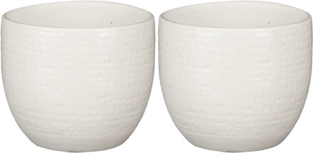 Mica Decorations 2x stuks plantenpot/bloempot wit met flakes patroon - D14/H12 cm