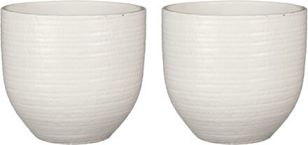 Mica Decorations 2x stuks plantenpot/bloempot wit met flakes patroon - D20/H18 cm