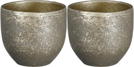 Mica Decorations 2x stuks plantenpot/bloempot zwart met flakes patroon - D14/H12 cm