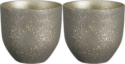 Mica Decorations 2x stuks plantenpot/bloempot zwart met flakes patroon - D20/H18 cm