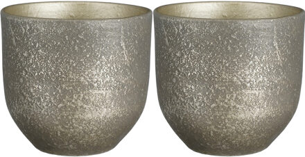 Mica Decorations 2x stuks plantenpot/bloempot zwart met flakes patroon - D24/H22 cm - Plantenpotten