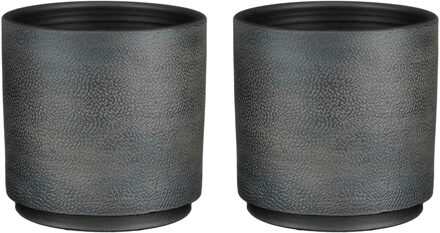 Mica Decorations 2x stuks plantenpot/bloempot - zwart met modern patroon - D22/H21 cm