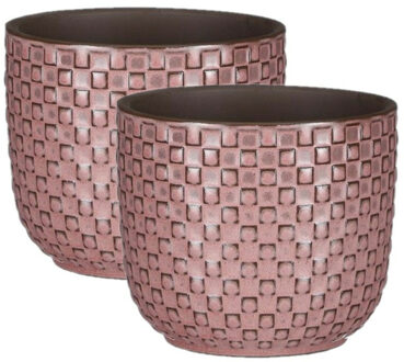 Mica Decorations 2x Stuks Plantenpotten/bloempotten keramiek roze - D11 en H9 cm - Plantenpotten