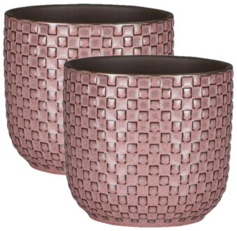 Mica Decorations 2x Stuks Plantenpotten/bloempotten keramiek roze - D12 en H11 cm