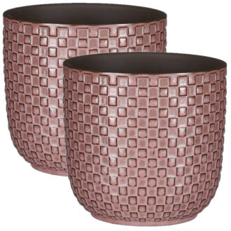 Mica Decorations 2x Stuks Plantenpotten/bloempotten keramiek roze - D13,5 en H13 cm