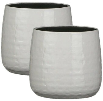 Mica Decorations 2x Stuks Plantenpotten/bloempotten keramiek warm wit relief - D15 cm