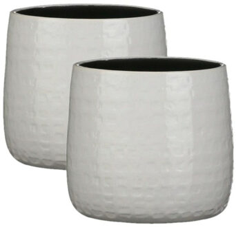 Mica Decorations 2x Stuks Plantenpotten/bloempotten keramiek warm wit relief - D19 cm
