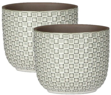 Mica Decorations 2x stuks Plantenpotten/bloempotten - keramiek wit - D11 en H9 cm